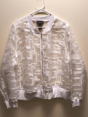 Ashro White Sequin Mesh Bomber Jacket